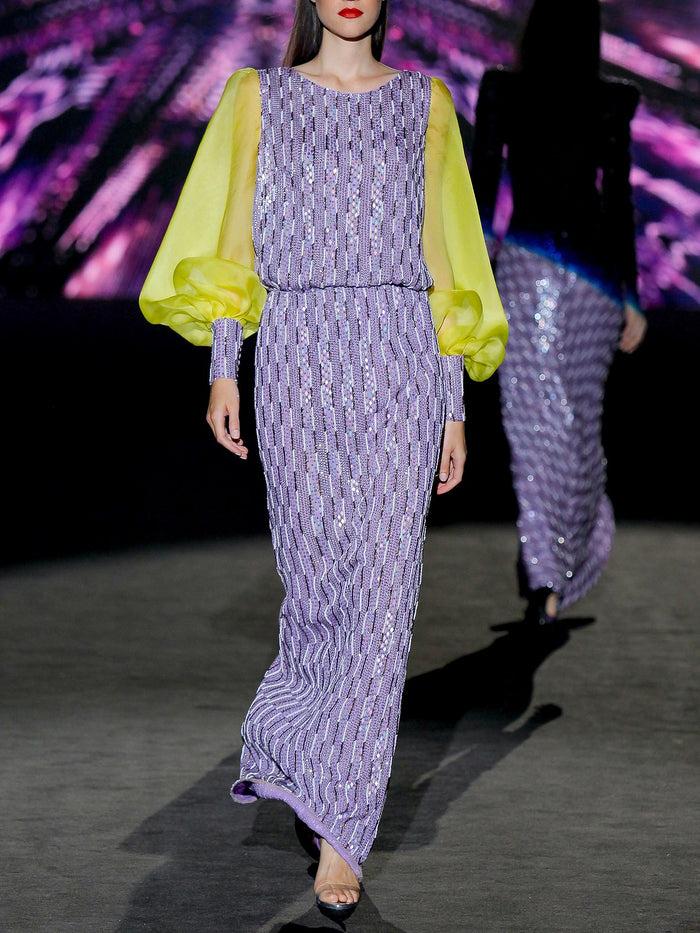 Hannibal laguna LOOK 23 ILIUM Y INGA | Blusa y falda bordada en color lila