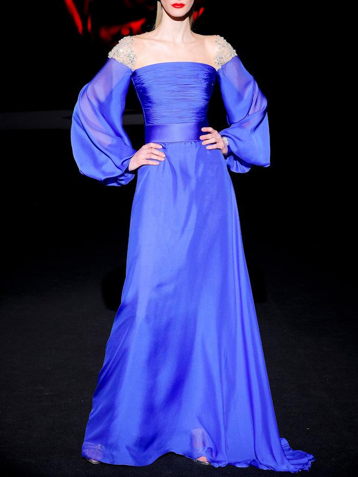 Hannibal Laguna LOOK 23 Vestido JACOLIER | Vestido De Fiesta Realizado En Gasa De Seda Color Azul Royal Y Swarovski