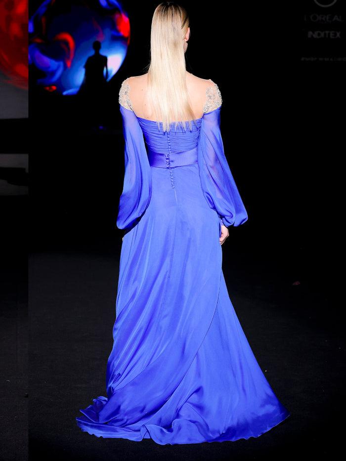 Hannibal Laguna LOOK 23 Vestido JACOLIER | Vestido De Fiesta Realizado En Gasa De Seda Color Azul Royal Y Swarovski