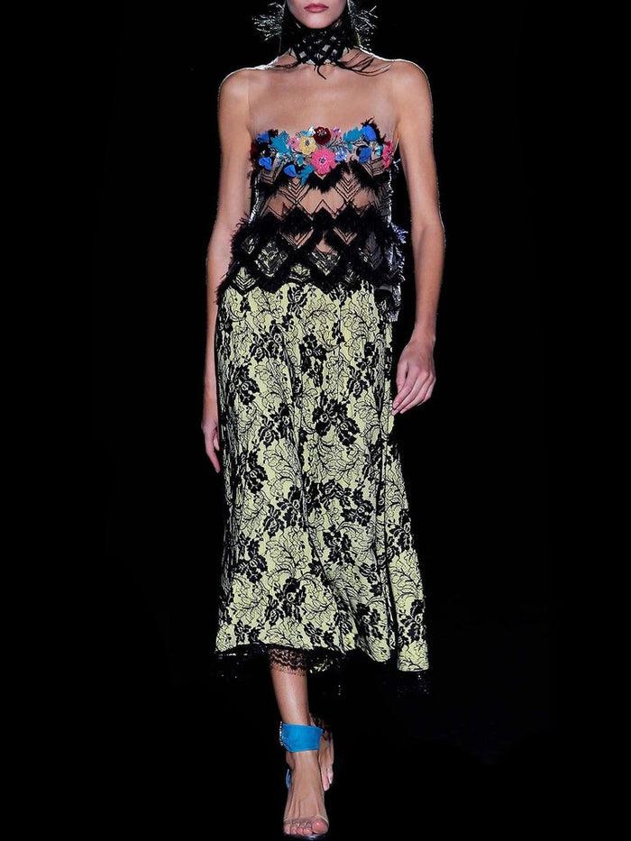 Hannibal laguna Look 24 Blusa Joya CABANELI y Falda CAMPANILE | Blusa en tul bordado negro