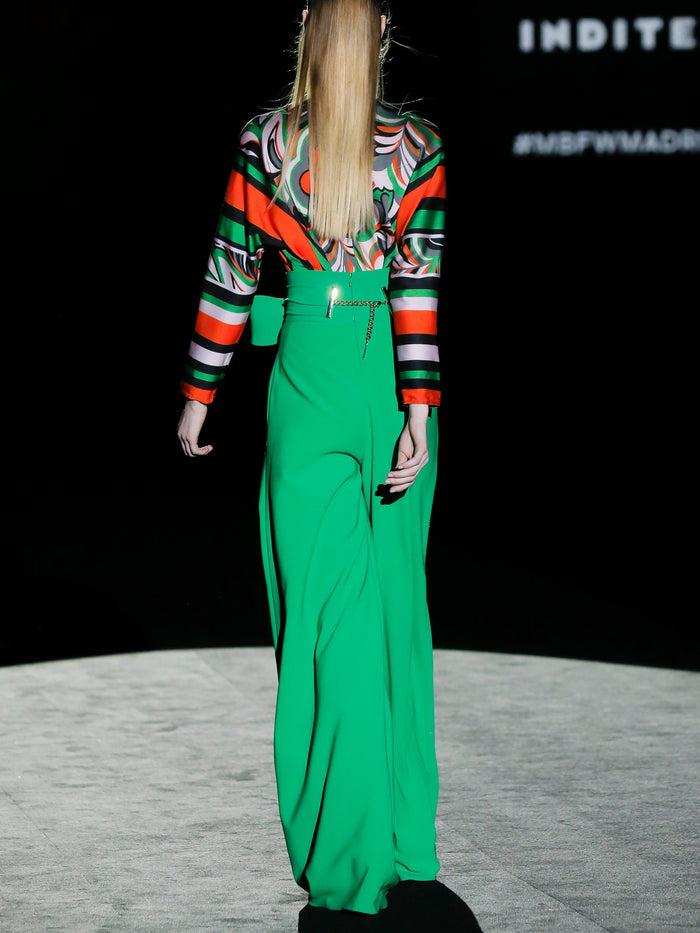 Hannibal Laguna LOOK 24 FRITZ Y FULVIA | Blusa En Satín Estampado Floral. Pantalón Ancho En Crepe Verde