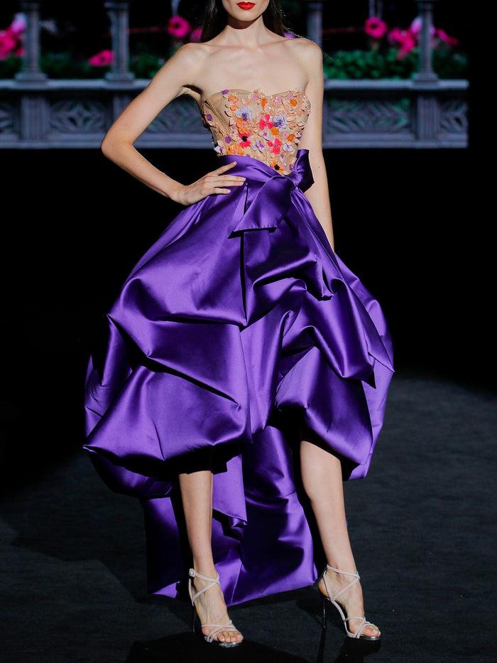 Hannibal Laguna LOOK 24 GARDELIA | Vestido De Fiesta Mikado Violeta Y Tul Bordado