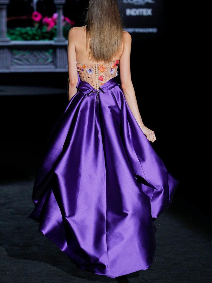 Hannibal Laguna LOOK 24 GARDELIA | Vestido De Fiesta Mikado Violeta Y Tul Bordado