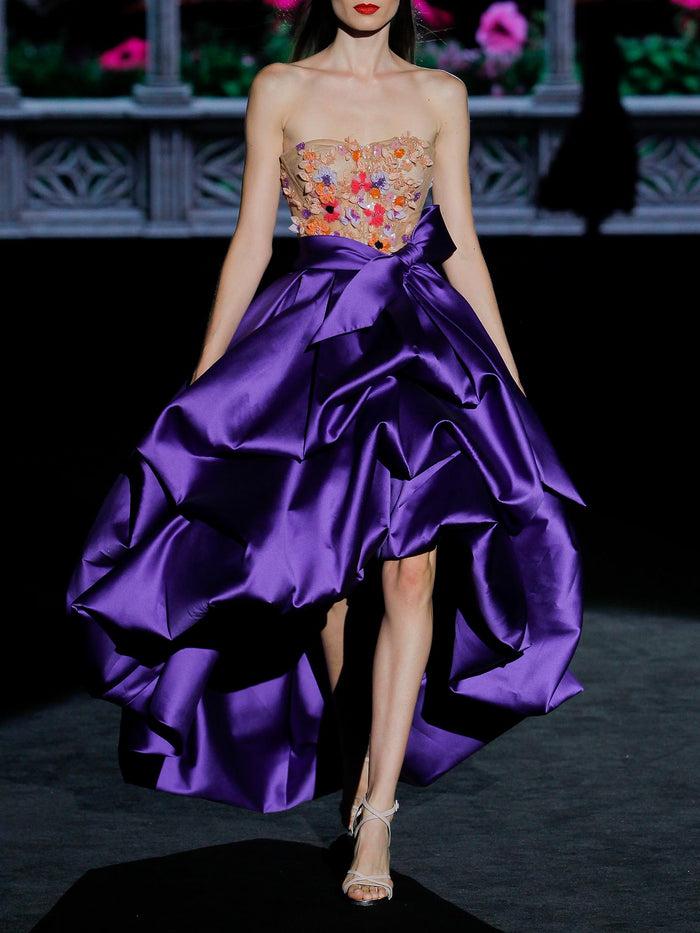 Hannibal laguna LOOK 24 GARDELIA | Vestido de fiesta mikado violeta y tul bordado