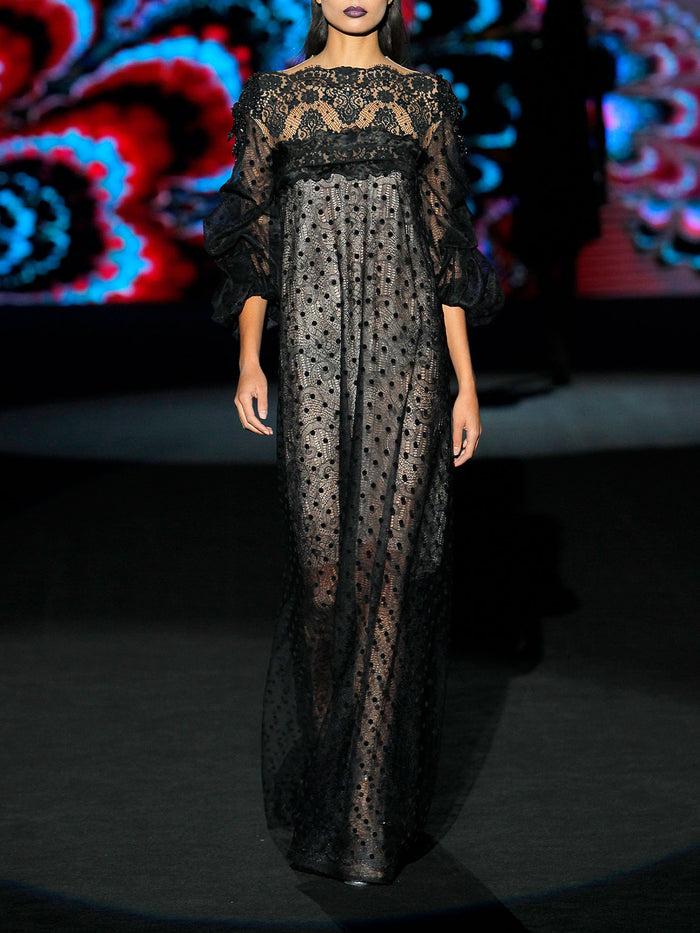 Hannibal laguna LOOK 24 HILLARY | Vestido en tul plumeti y chantilly negro