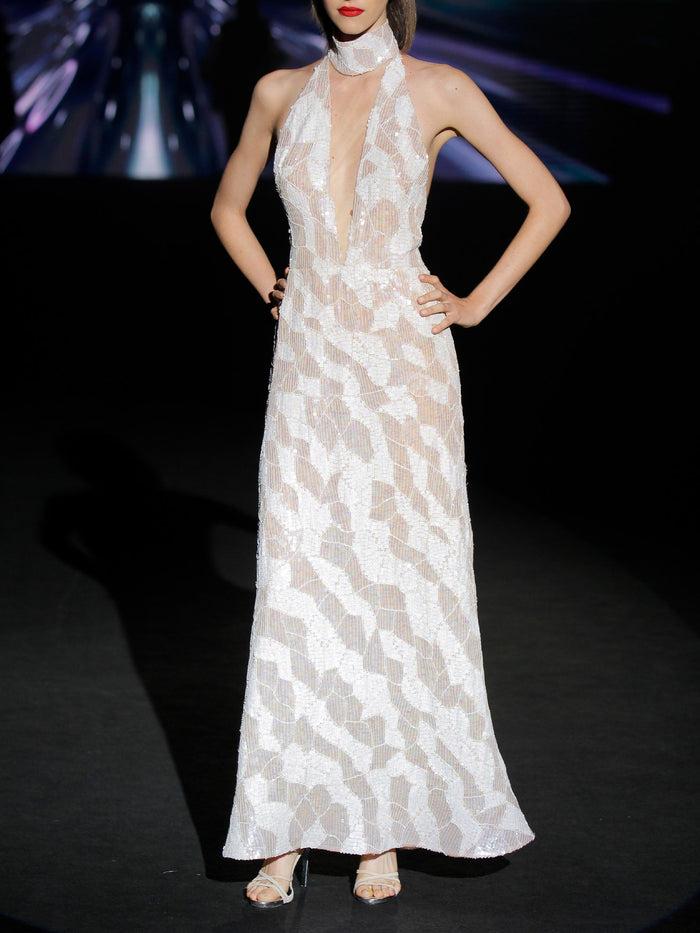 Hannibal Laguna LOOK 24 IVANOVA | Vestido De Fiesta En Lentejuelas Nude Y Blanco