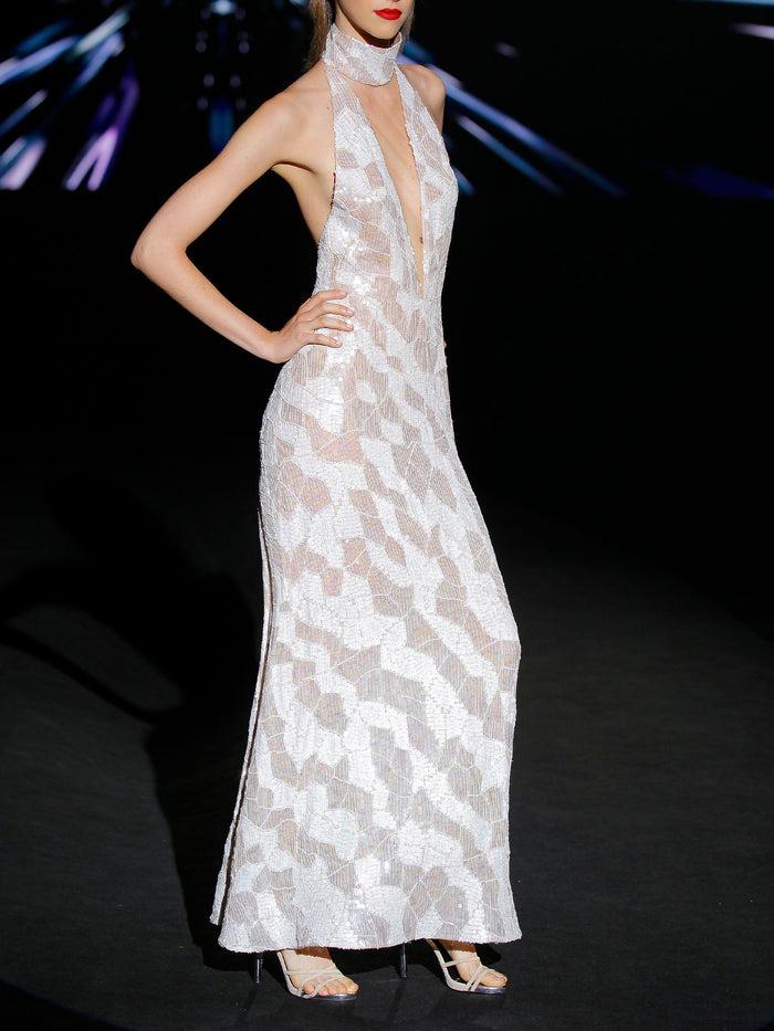 Hannibal Laguna LOOK 24 IVANOVA | Vestido De Fiesta En Lentejuelas Nude Y Blanco