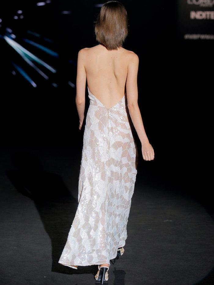 Hannibal Laguna LOOK 24 IVANOVA | Vestido De Fiesta En Lentejuelas Nude Y Blanco