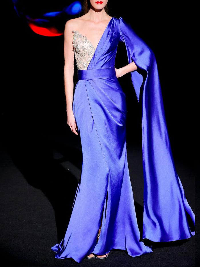 Hannibal Laguna LOOK 24 Vestido JANELA | Vestido De Fiesta Realizado En Satin Color Azul Royal Y Swarovski