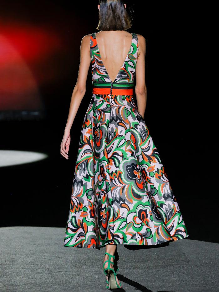 Hannibal Laguna LOOK 25 FLOREST | Vestido Fiesta En Neopreno Estampado Con Falda De Nesgas
