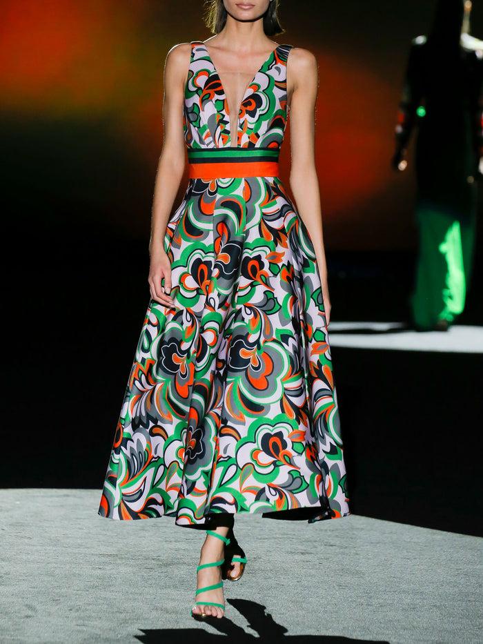 Hannibal laguna LOOK 25 FLOREST | Vestido fiesta en neopreno estampado con falda de nesgas