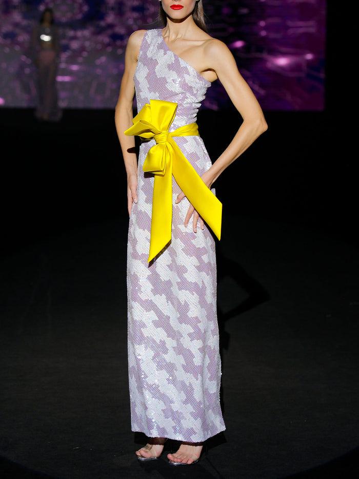 Hannibal Laguna LOOK 25 ITALAWA | Vestido De Fiesta Entallado En Lentejuelas Lila Y Blanco