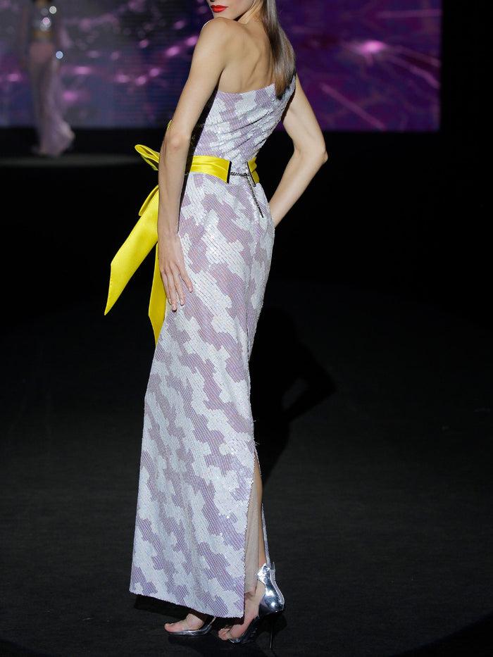 Hannibal Laguna LOOK 25 ITALAWA | Vestido De Fiesta Entallado En Lentejuelas Lila Y Blanco