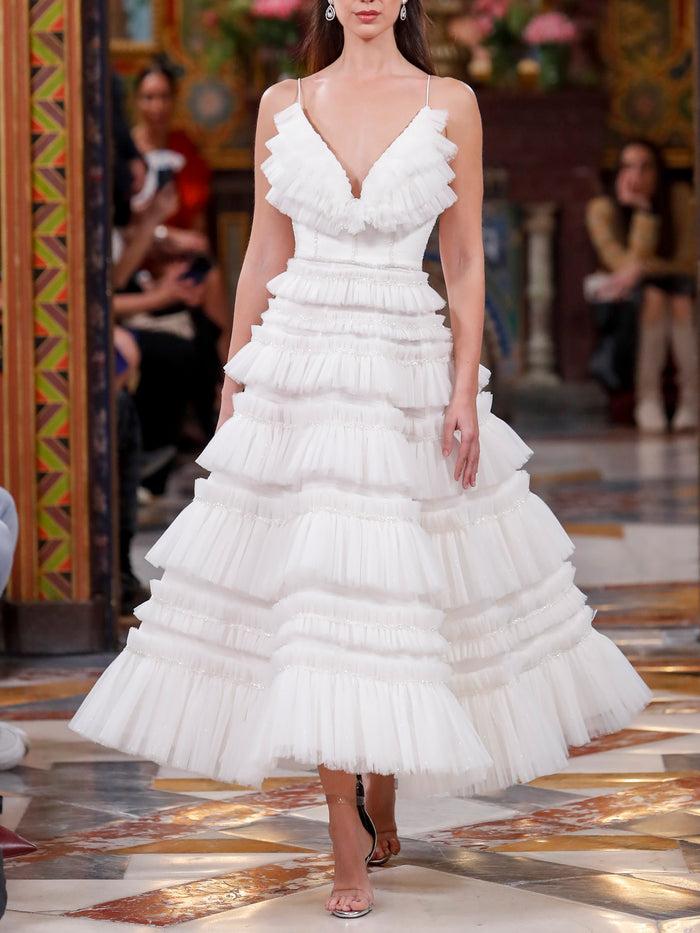 Hannibal laguna LOOK 25 Vestido de novia VOLANTIER realizado en tul y polvo de nacar