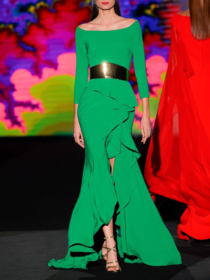 Hannibal laguna LOOK 25 Vestido KASARINI | Vestido de fiesta largo en crepe color esmeralda