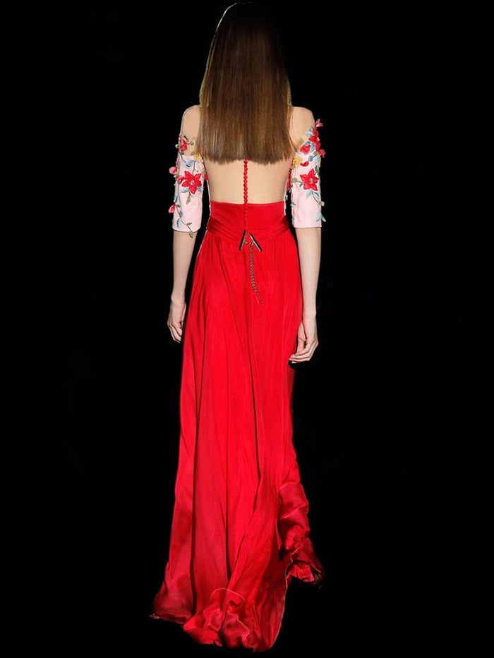 Hannibal Laguna Look 26 DARLINE | Vestido Gasa Rojo Con T-shirt Bordada