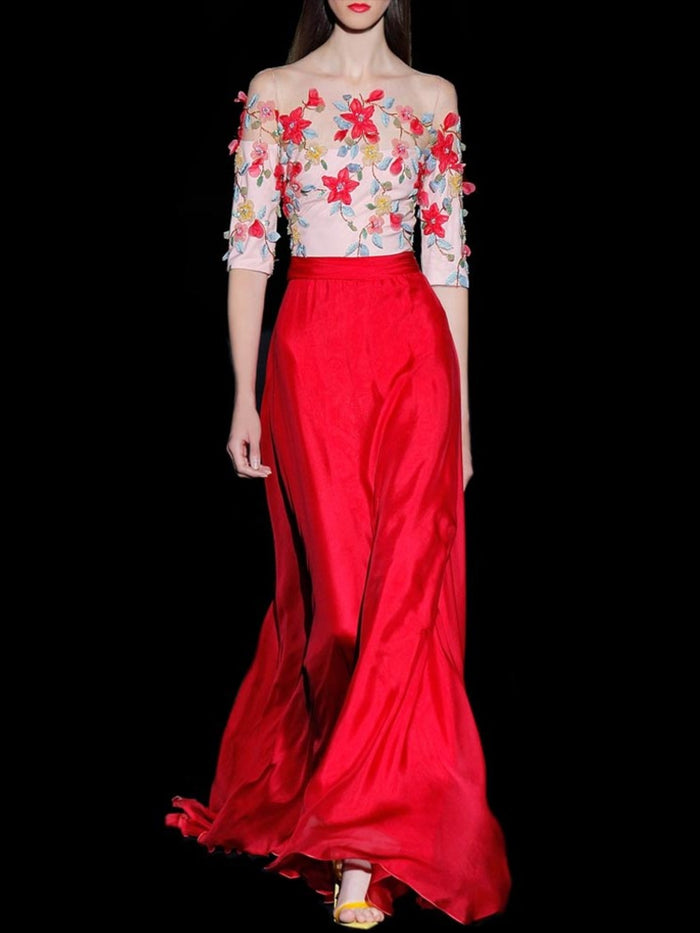 Hannibal laguna Look 26 DARLINE | Vestido gasa rojo con t-shirt bordada