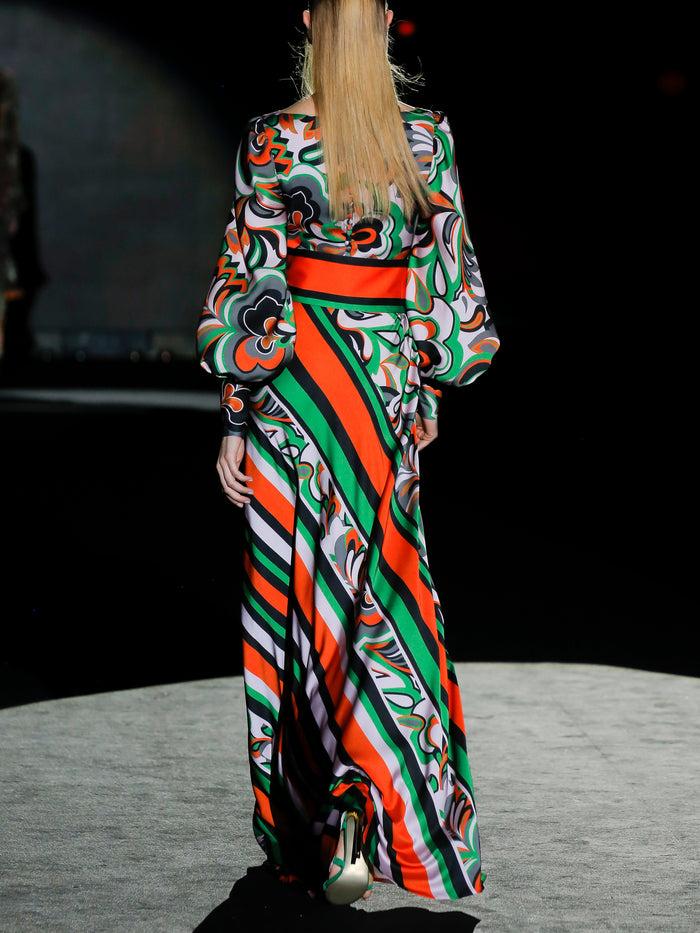 Hannibal Laguna LOOK 26 FLORIN | Vestido En Satín Estampado Psicodélico Con Falda Evasé