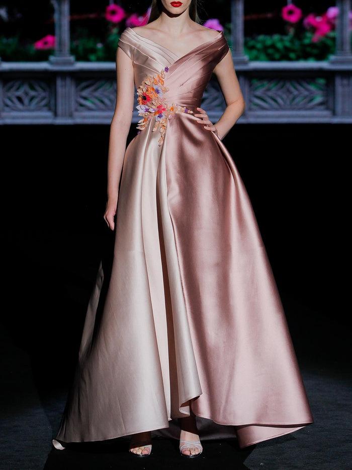 Hannibal Laguna LOOK 26 GRIMALDI | Vestido De Noche Mikado Canela Y Nude