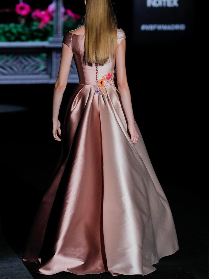 Hannibal Laguna LOOK 26 GRIMALDI | Vestido De Noche Mikado Canela Y Nude