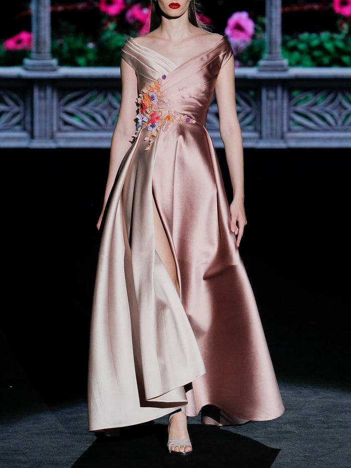 Hannibal Laguna LOOK 26 GRIMALDI | Vestido De Noche Mikado Canela Y Nude