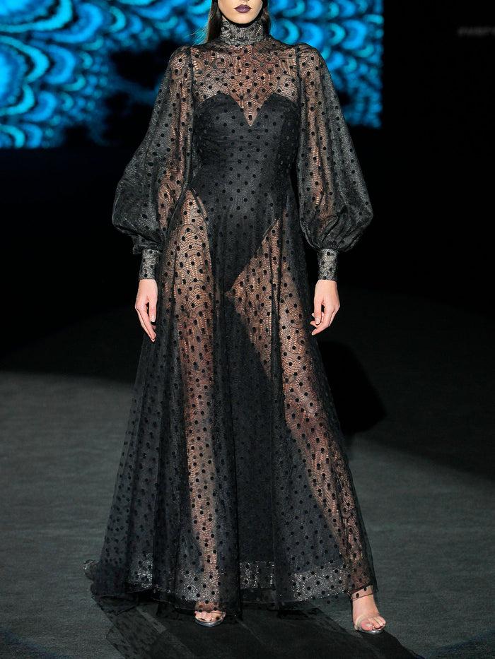 Hannibal Laguna LOOK 26 HEVANS | Vestido En Tul Plumeti Y Chantilly Negro