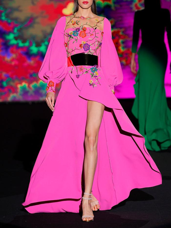 Hannibal laguna LOOK 26 Vestido KRISTINE | Vestido de fiesta en crepe color frambuesa con escote cuadrado