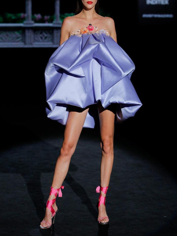 Hannibal Laguna LOOK 28 GIANA | Vestido De Fiesta Mikado Lavanda Y Flores