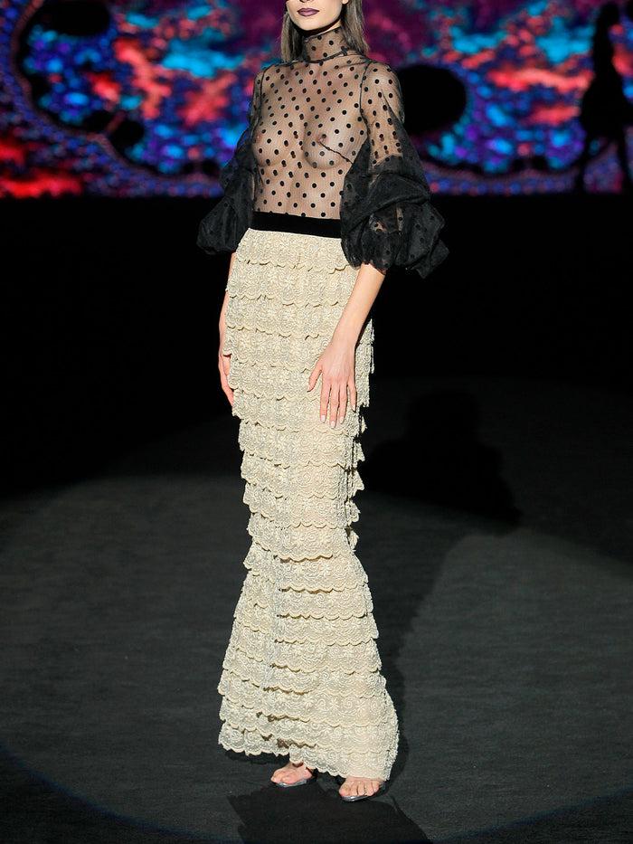 Hannibal Laguna LOOK 28 HALAY | Vestido En Tul Plumeti Y Volantes De Gasa Bordados