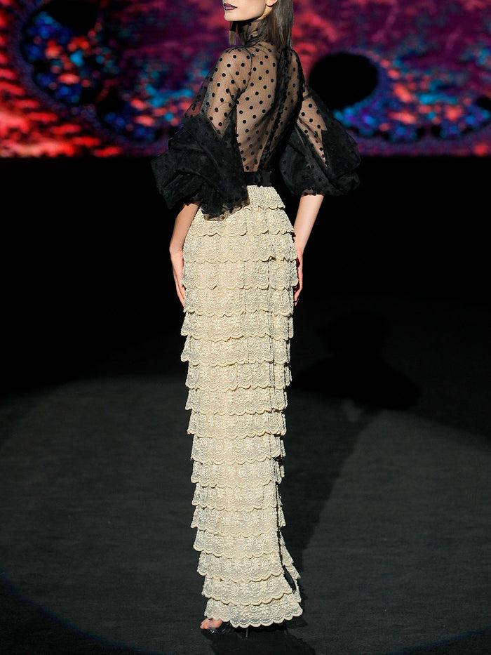 Hannibal Laguna LOOK 28 HALAY | Vestido En Tul Plumeti Y Volantes De Gasa Bordados