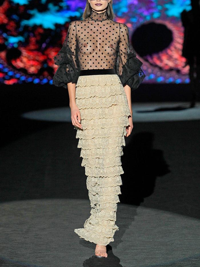 Hannibal laguna LOOK 28 HALAY | Vestido en tul plumeti y volantes de gasa bordados