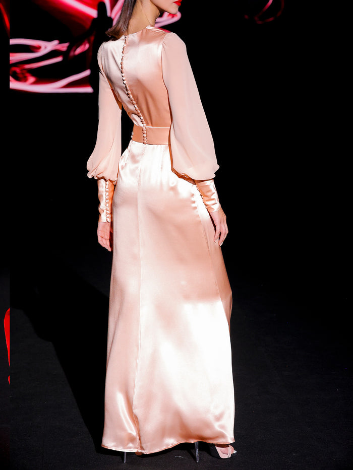 Hannibal Laguna LOOK 28 Vestido JONIC | Vestido De Fiesta Realizado En Satín Y Gasa De Seda Color Salmón