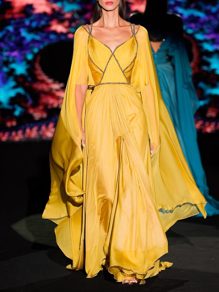 Hannibal laguna LOOK 28 Vestido KARLANGO | Vestido de fiesta en gasa aceite con escote corazón