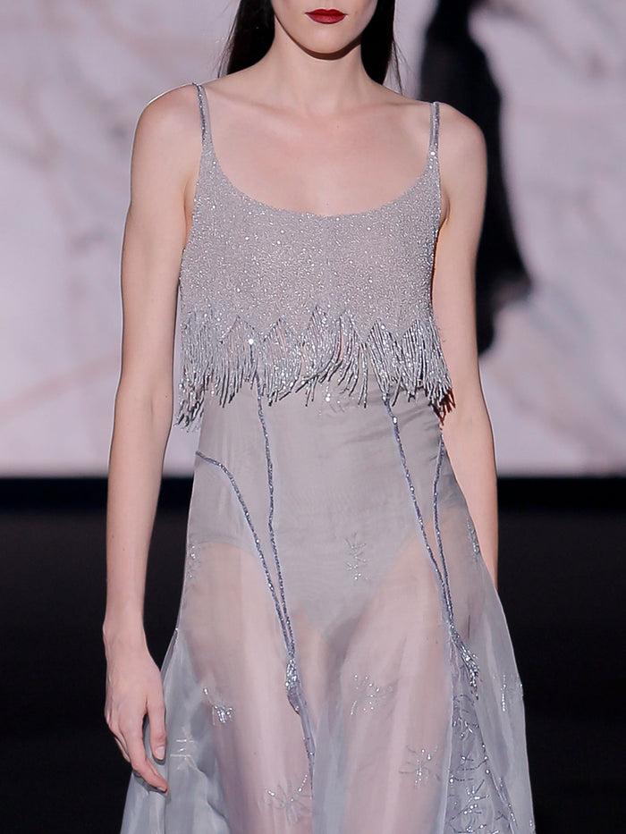 Hannibal Laguna Look 28 XANTO | Vestido Largo De Fiesta En Pedreria Color Plata