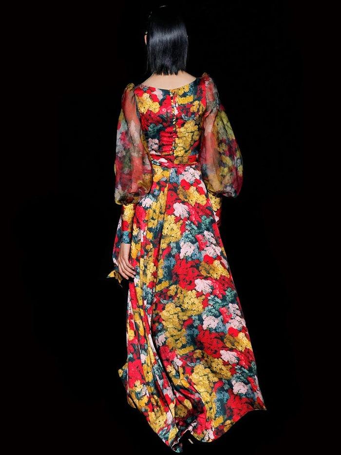 Hannibal Laguna Look 29 DIVINITY | Vestido Satín Estampado Floral