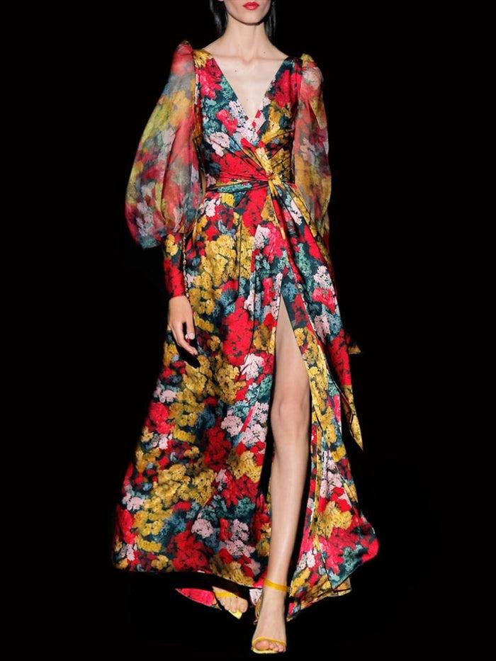 Hannibal laguna Look 29 DIVINITY | Vestido satín estampado floral