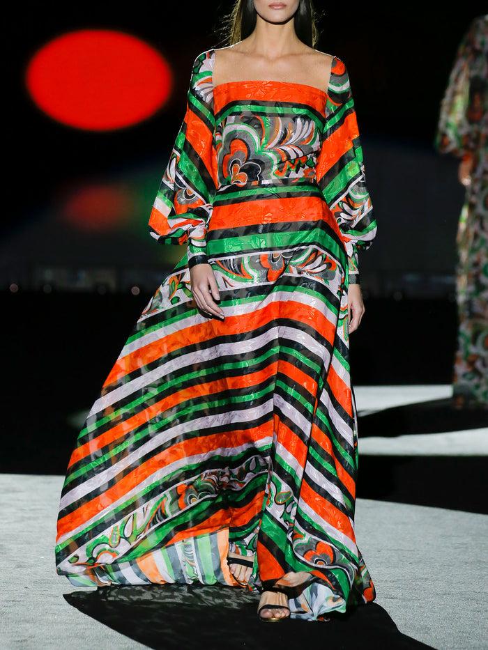 Hannibal laguna LOOK 29 FALCONI | Vestido de fiesta en gasa devoré con amplia falda