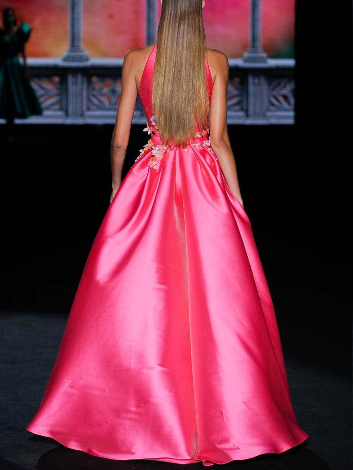 Hannibal Laguna LOOK 29 GARLAND | Vestido De Fiesta En Mikado Color Flamenco