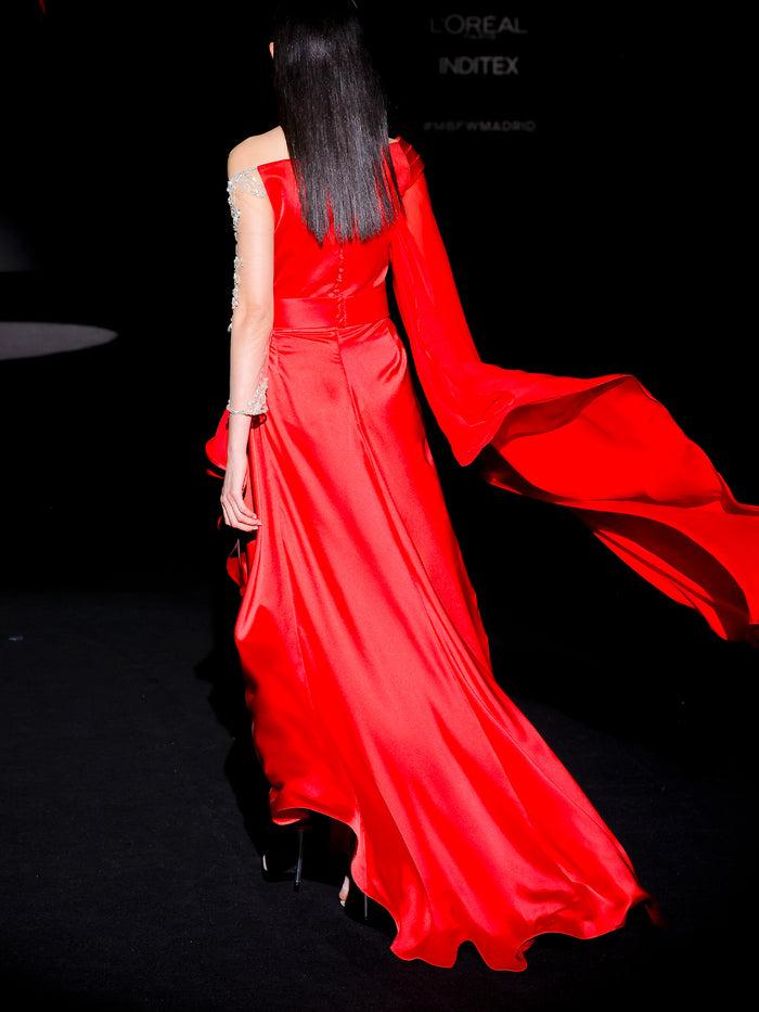 Hannibal Laguna LOOK 29 Vestido JENDALS | Vestido De Fiesta Realizado En Satín Color Rubi Y Swarovski