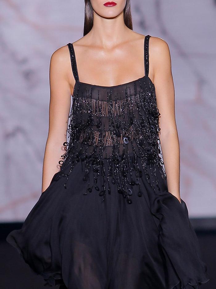 Hannibal Laguna Look 29 XAIRA | Vestido Corto De Fiesta En Gasa Color Negro Y Pedreria