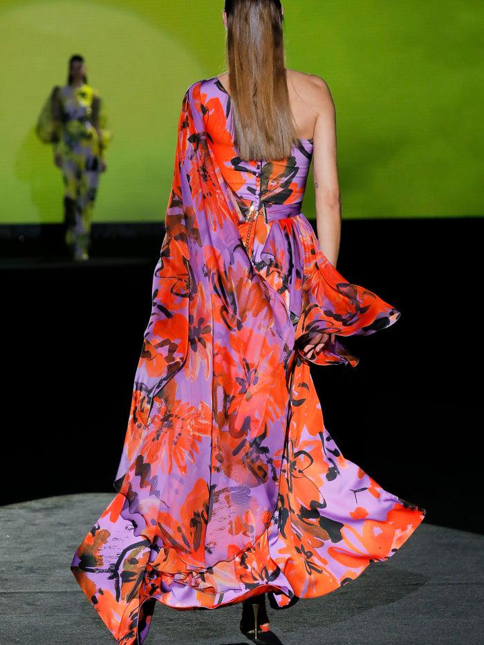 Hannibal Laguna LOOK 3 FLORIDIA | Vestido Largo Asimétrico En Satín Y Gasa