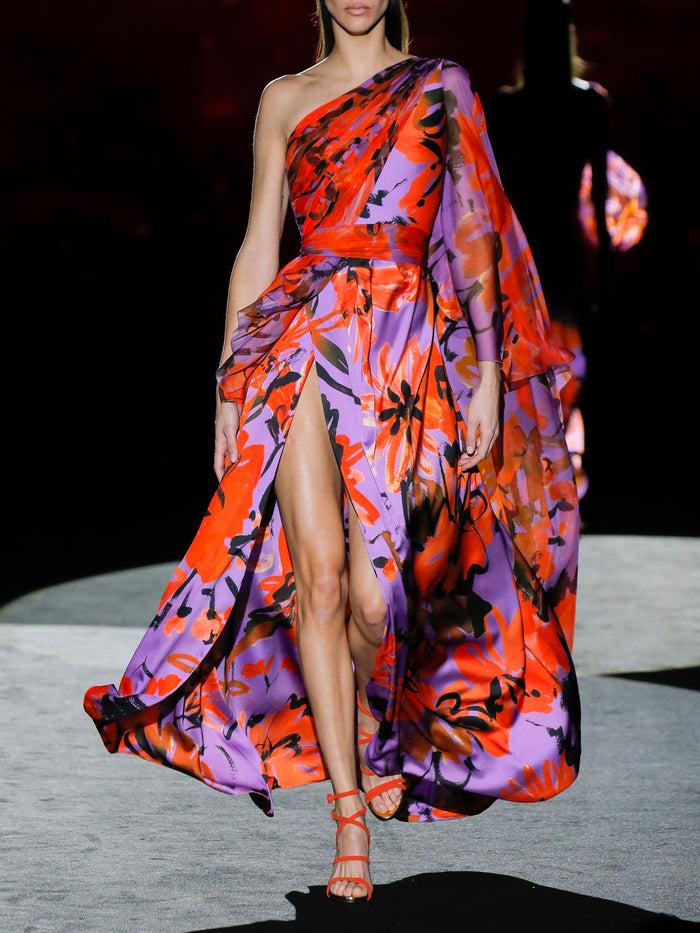 Hannibal laguna LOOK 3 FLORIDIA | Vestido largo asimétrico en satín y gasa