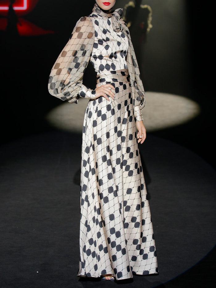 Hannibal Laguna LOOK 3 IMPERIUS | Vestido Largo De Fiesta En Satín Con Estampado Arlequín