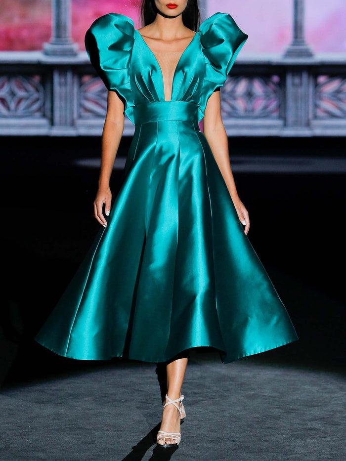 Hannibal laguna LOOK 30 GAVIOT | Vestido midi de fiesta en mikado lago