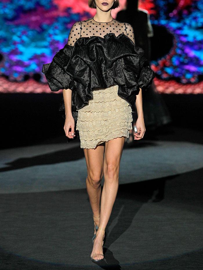 Hannibal laguna LOOK 30 HALEY Y HELEN | Cuerpo en tul y terciopelo. Falda de volantes