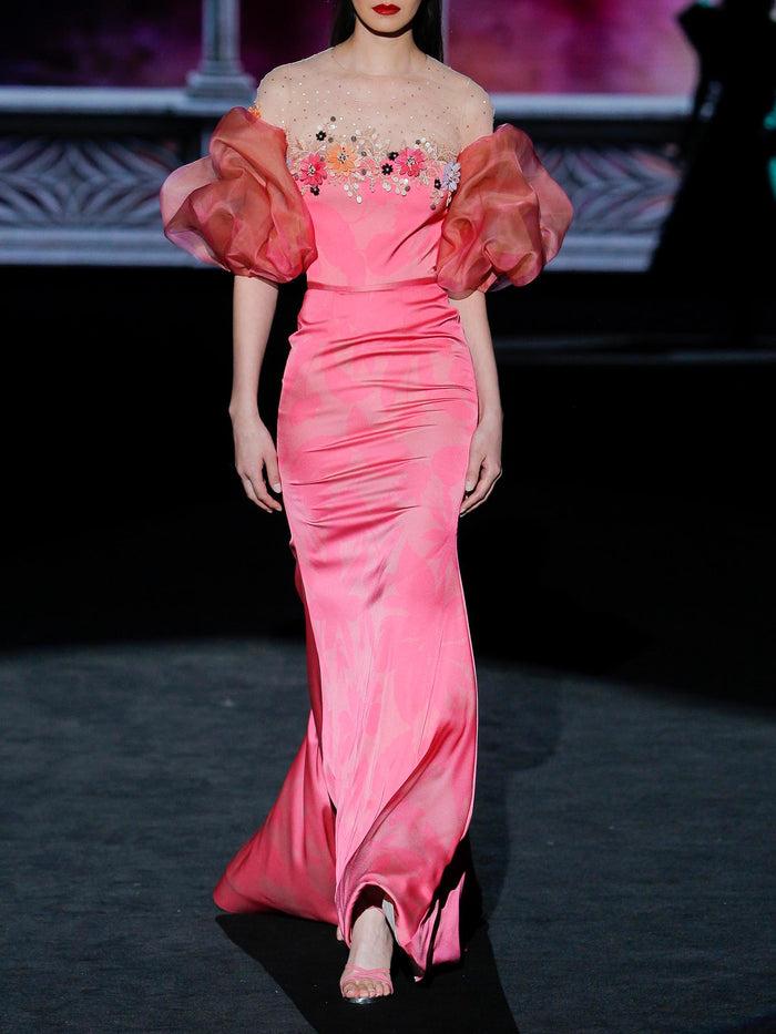 Hannibal laguna LOOK 31 GERALDINIA | Vestido de fiesta en satin pomelo