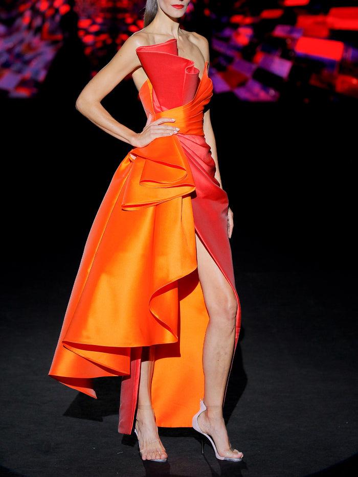 Hannibal Laguna LOOK 31 ISOLDA | Vestido De Fiesta Midi En Color Teja Y Naranja