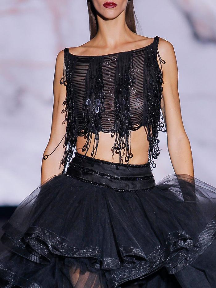 Hannibal Laguna Look 31 XUXA Y XIO | Vestido Corto De Fiesta En Tul Y Pedreria Color Negro