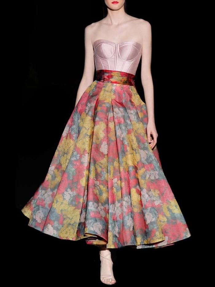 Hannibal laguna Look 32 DULCINEA | Vestido con corpiño nude y falda de nesgas