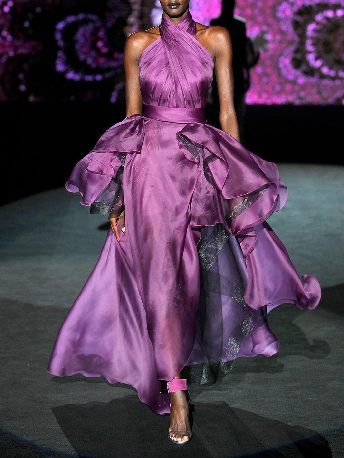 Hannibal laguna LOOK 32 HASTRAL | Vestido en organza color morado